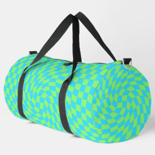 Moderne hellblaue und grüne verzerrte karierte Mus Duffle Bag
