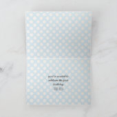 Moderne hellblaue und schwarze 1-Jahres-Punkte Einladung (Innenseite)