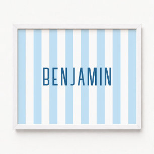 Moderne hellblaue und weiße gestreifte Name Poster