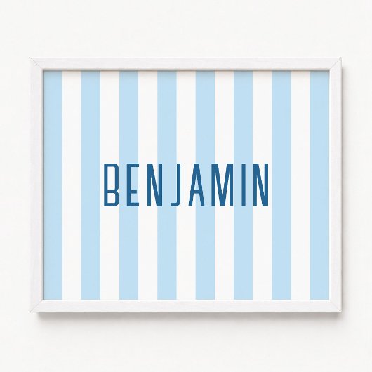 Moderne hellblaue und weiße gestreifte Name Poster