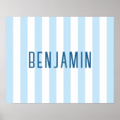 Moderne hellblaue und weiße gestreifte Name Poster (Vorne)