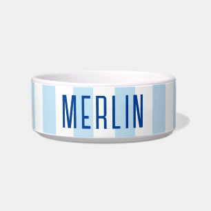 Moderne hellblaue und weiße Streifen Name Napf