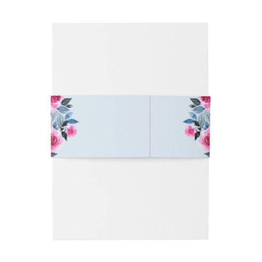 Moderne hellblaue Wasserfarbe Rosenhochzeit Einladungsbanderole (Rückseitenbeispiel)