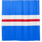 Moderne, hellblaue, weiße Mitte Racing Streifen Duschvorhang (Vorderseite)