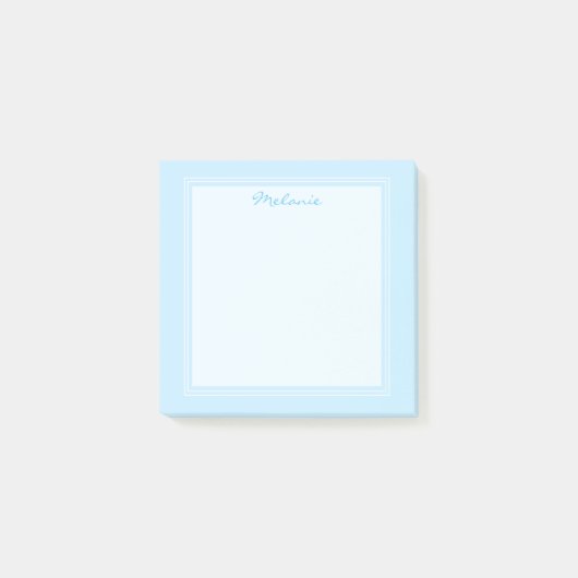 Moderne hellblaue weiße Rand Schrift Post-it Klebezettel (Vorderseite)