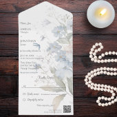 Moderne, hellblaue Wildblumen mit weißem QR-Code All In One Einladung