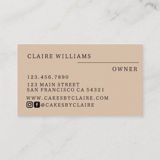 Moderne hellbraune Kuchen mit Script Bakery Klein Visitenkarte (Rückseite)