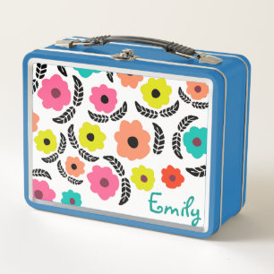 Moderne, helle Blume und Personalisiertes schwarze Metall Brotdose