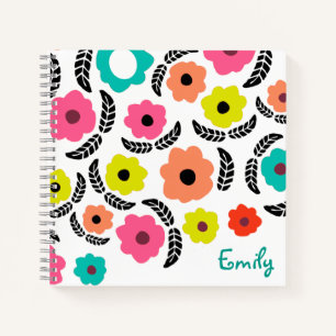 Moderne, helle Blume und Personalisiertes schwarze Notizblock
