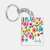 Moderne, helle Blume und Personalisiertes schwarze Schlüsselanhänger (Vorderseite links)