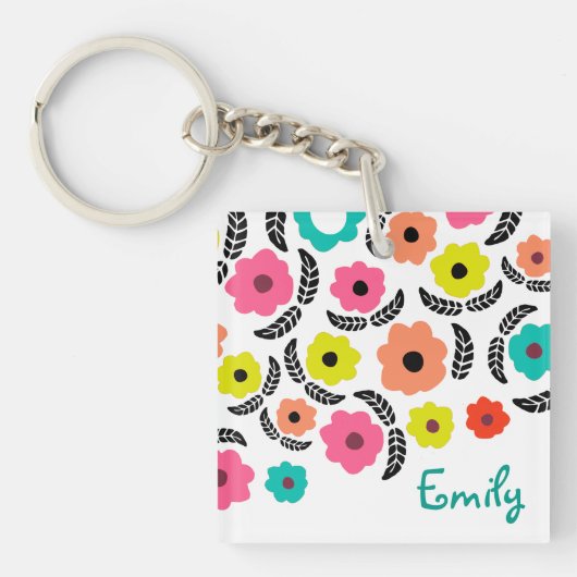 Moderne, helle Blume und Personalisiertes schwarze Schlüsselanhänger (Vorderseite)