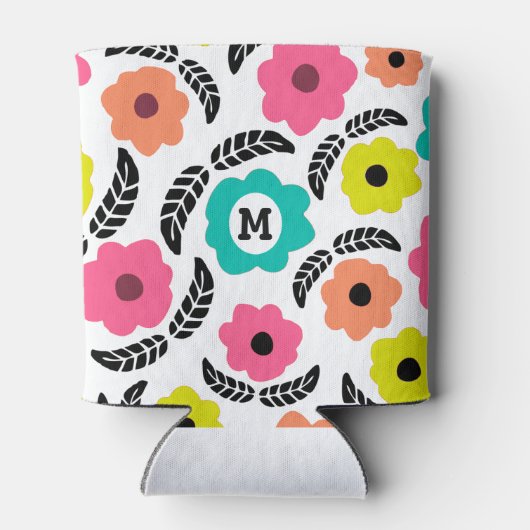 Moderne, helle Blume und Schwarzleder-Monogramm Dosenkühler (Rückseite)