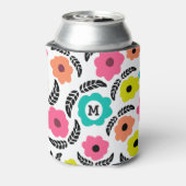 Moderne, helle Blume und Schwarzleder-Monogramm Dosenkühler (Kanne Rückseite)