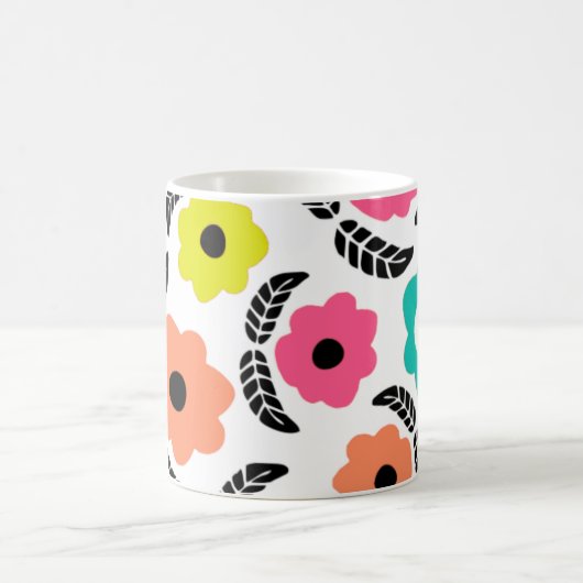 Moderne, helle Blume und Schwarzleder-Monogramm Kaffeetasse (Mittel)