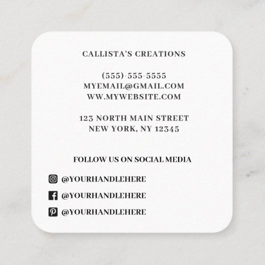 Moderne, helle Blumen Blumen Wasserfarbe Quadratische Visitenkarte (Rückseite)