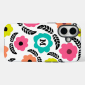 Moderne helle Blumen und schwarzes Blatt-Monogramm Case-Mate iPhone Hülle (Rückseite (Horizontal))