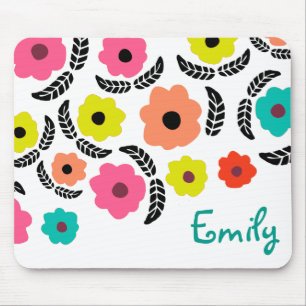 Moderne helle Blumen und schwarzes Blatt personali Mousepad