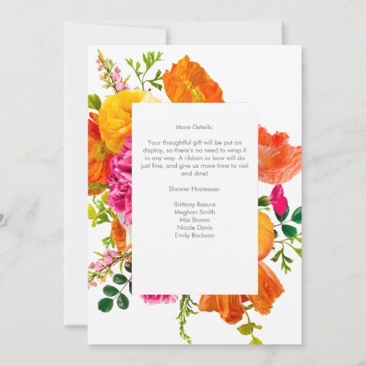 Moderne, helle Blumenblumen & Bubbly Brautparty Einladung (Rückseite)