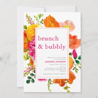 Moderne, helle Blumenblumen & Bubbly Brautparty Einladung
