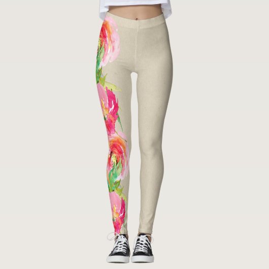 Moderne, helle Farben rustikale Wasserfarbe Leggings (Vorderseite)