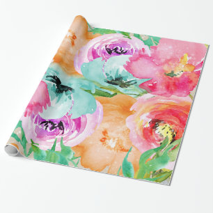 Moderne Helle Farbige Florale Wasserfarbe Chic Geschenkpapier