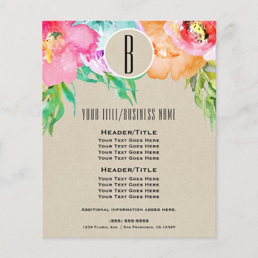Moderne Helle Farbige Florale Wasserfarbe Flyer (Vorne)