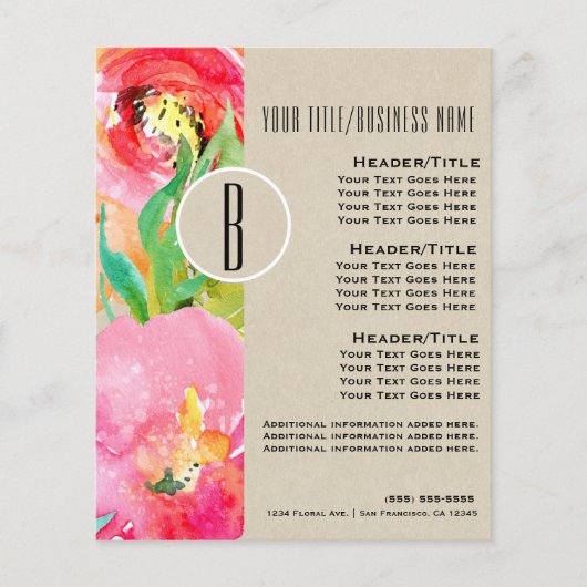 Moderne Helle Farbige Florale Wasserfarbe Flyer (Vorne)