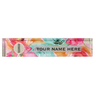 Moderne Helle Farbige Florale Wasserfarbe Kraft Namensplakette