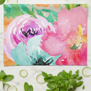 Moderne Helle Farbige Frühlingsblumen Wasserfarbe Geschirrtuch