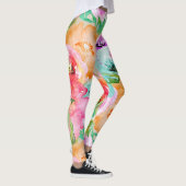Moderne Helle Farbige Frühlingsblumen Wasserfarben Leggings (Rechts)