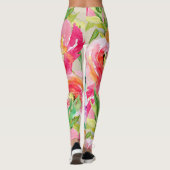 Moderne Helle Farbige Frühlingsblumen Wasserfarben Leggings (Rückseite)