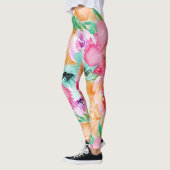 Moderne Helle Farbige Frühlingsblumen Wasserfarben Leggings (Links)