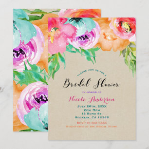 Moderne helle florale braune Kraft Brautdusche Einladung