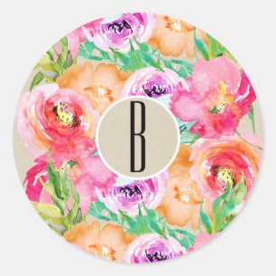 Moderne helle florale Watercolor Kraft Chic Favor Runder Aufkleber