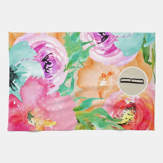 Moderne, helle Frühlingsflora Geschirrtuch (Horizontal)