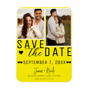 Moderne, helle Gelb Save the Date 2 Foto Hochzeit Magnet
