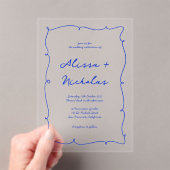 Moderne helle Hand Drawn Blue Border Wedding Acryleinladungen (Insitu (Handheld))