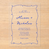 Moderne helle Hand Drawn Blue Border Wedding Acryleinladungen (Vorderseite)