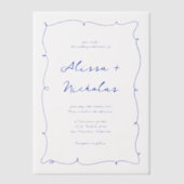 Moderne helle Hand Drawn Blue Border Wedding Pergament Einladungen (Vorderseite)