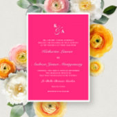 Moderne, helle, heiße rosa Monogramm - feierliche Einladung