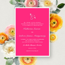 Moderne, helle, heiße rosa Monogramm - feierliche  Einladung