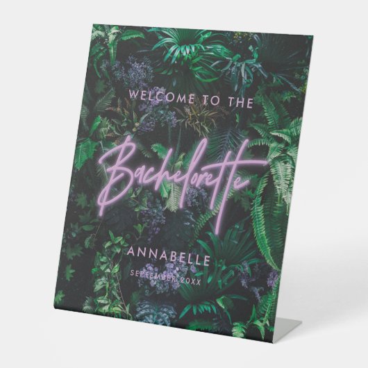 Moderne, helle lila, gürtelneonfarbene Bachelorett Sockelschild (Vorderseite)