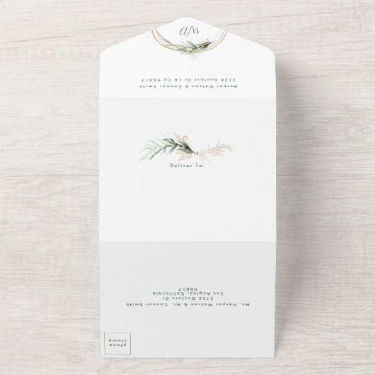 Moderne helle Moss Sage Grüne Eukalyptus Wedding All In One Einladung (Außenbereich)