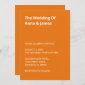 Moderne, helle Orange Hochzeitseinladung Einladung (Vorne/Hinten)