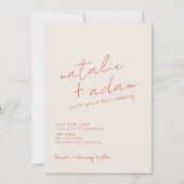 Moderne helle Orange Retro Fun Whimsical Wedding Einladung (Vorderseite)