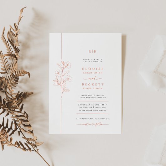 Moderne, helle Orangefarbene Hochzeitsfeier Einladung