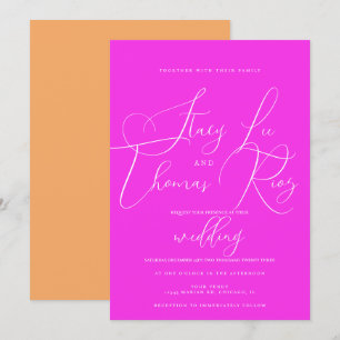 Moderne Helle Pink Orange Hübsche Schrift Hochzeit Einladung