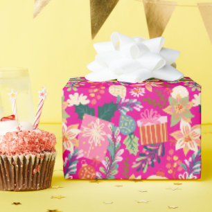 moderne helle rosa Retro-Weihnachtsfeier Geschenkpapier