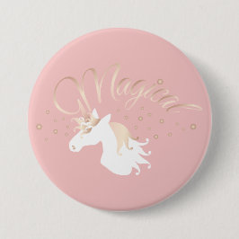 Moderne helle Rose Rosa Weißes magisches Einhorn Button