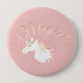 Moderne helle Rose Rosa Weißes magisches Einhorn Button (Vorderseite)